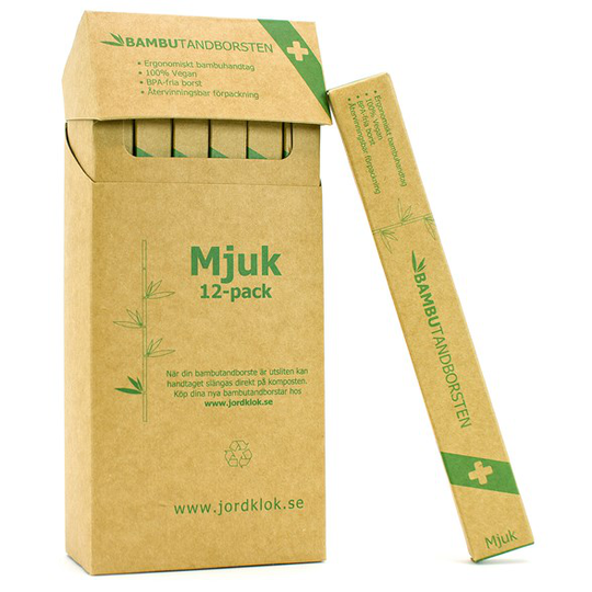 Bambutandborsten Ergonomisk Tandborste i bambu - Mjuk, 12-pack