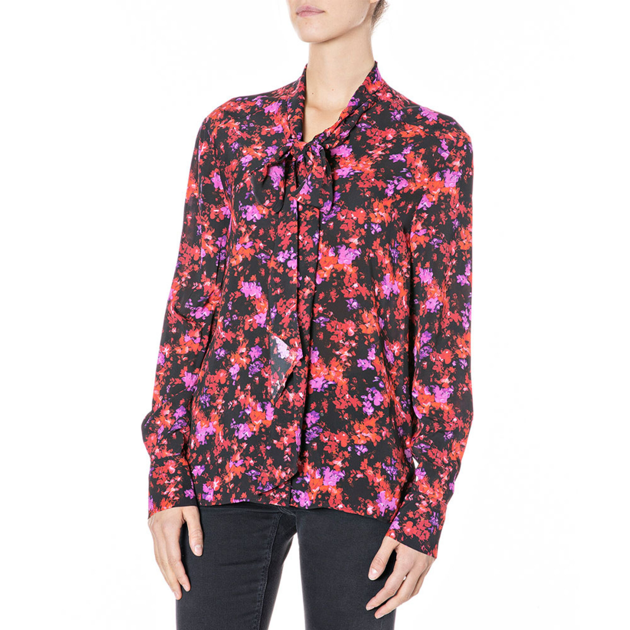 Floral Chiffon Shirt with Scarf
