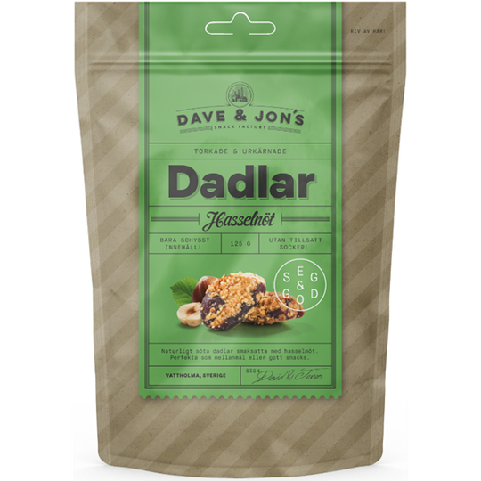 Dave & Jon´s Dadlar Hasselnöt 125 g