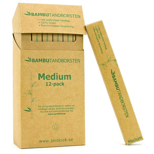 Bambutandborsten Naturlig Tandborste i bambu - Medium, 12-pack
