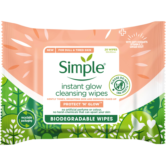 Simple Protect 'N' Glow Instant Glow Wipes 20 st