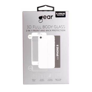 GEAR Härdat Glas 3D 2in1 Front & Back iPhone 8 Edge to Edge Vit med Klar baksida