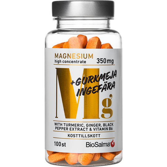 Biosalma BioSalma Magnesium 350mg + Gurkmeja, Ingefära 100 st