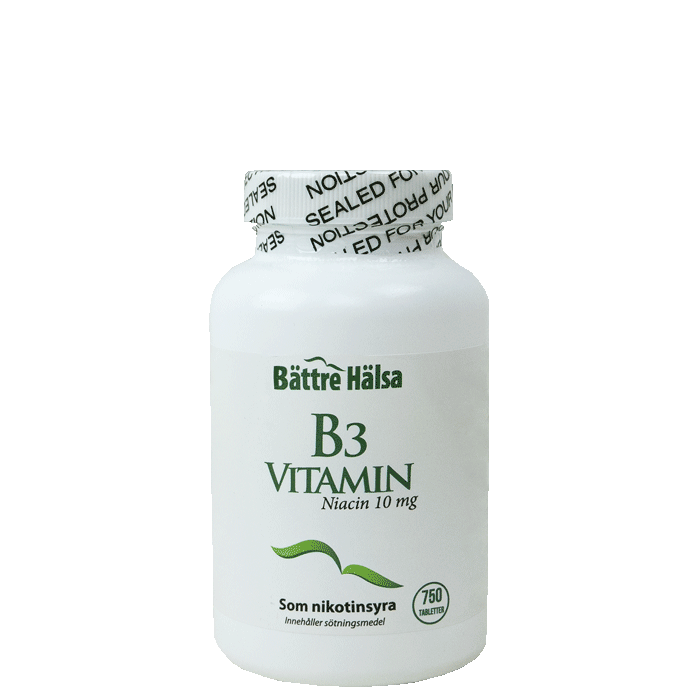 B3 Niacin 10 mg, 750 tabletter