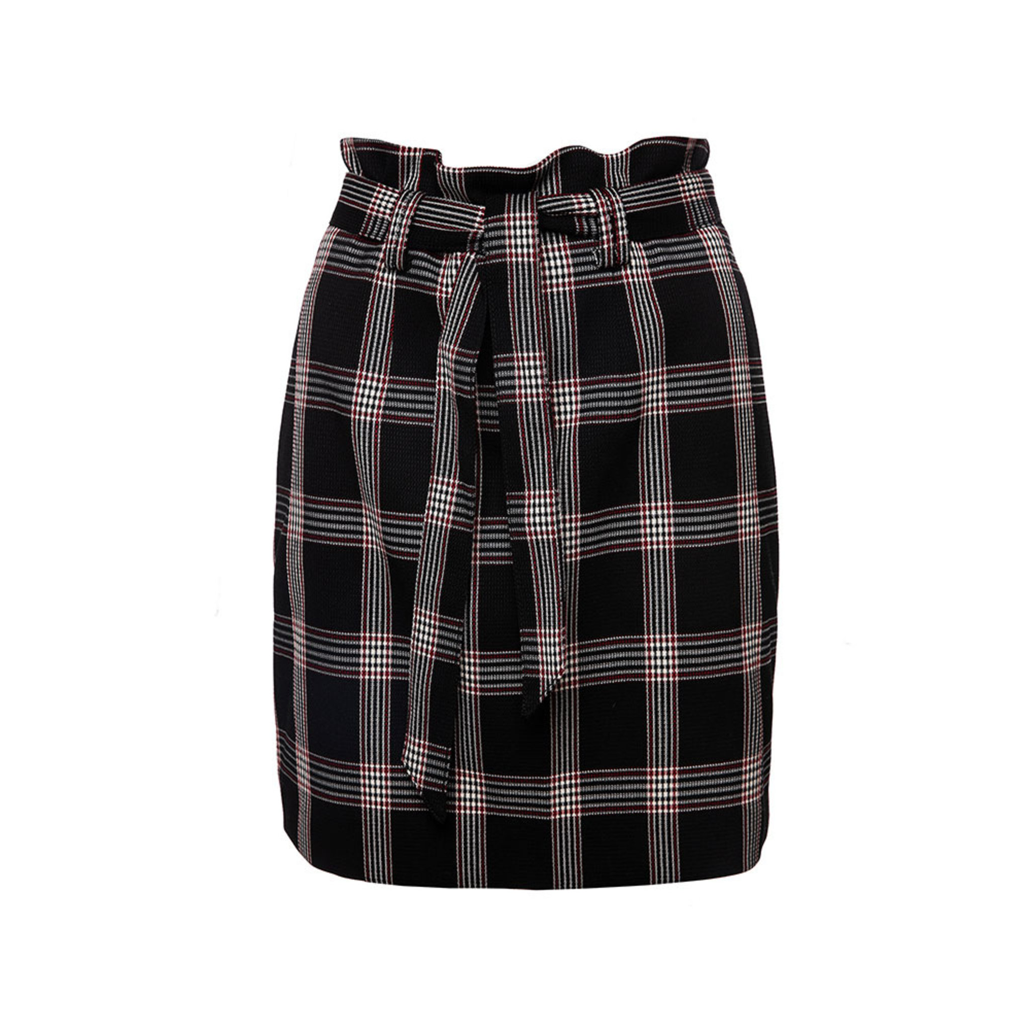 Check High Belted Skirt