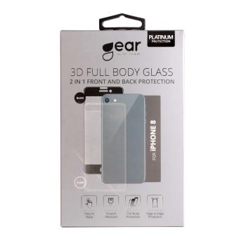 GEAR Härdat Glas 3D 2in1 Front & Back iPhone 8 Edge to Edge Svart med Klar baksida