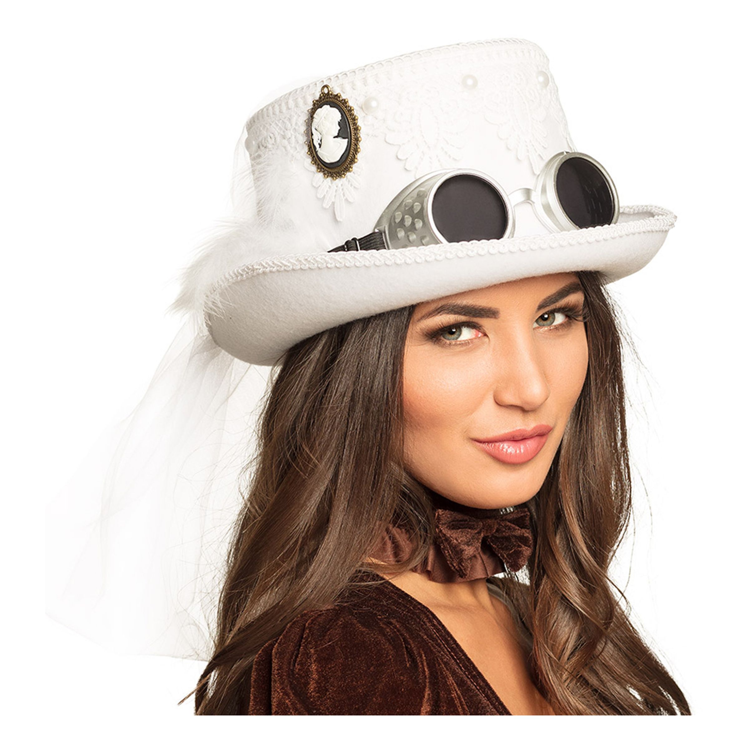 Steampunk Hatt Vit med Slöja - One size