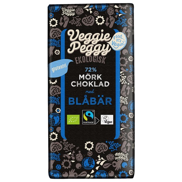 Veggie Peggy Ekologisk Mörk Choklad med Blåbär, 85 g