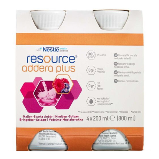 Resource Addera Plus Hallon-Svarta vinbär 4 x 200 ml