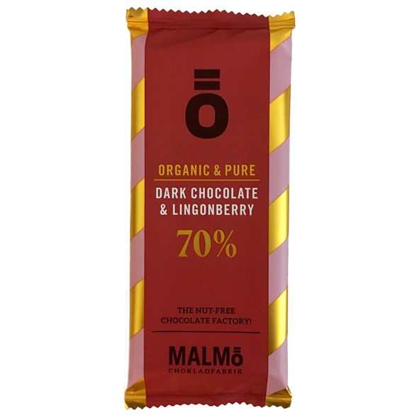 Malmö Chokladfabrik Ö Dark Chocolate & Lingonberry 70%, 55 g