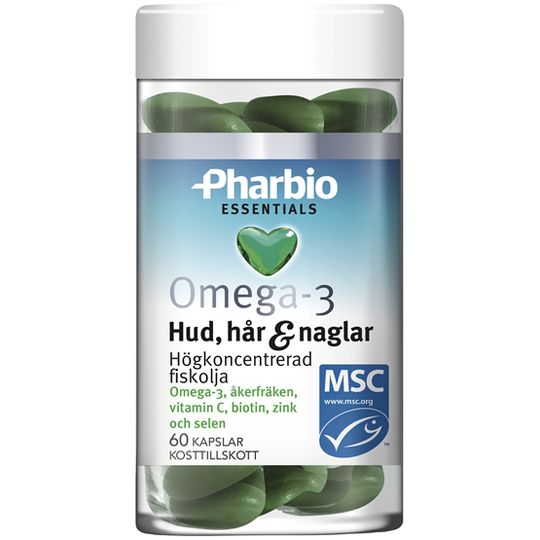 Pharbio Omega-3 Essentials Hud, hår & naglar 60 kapslar