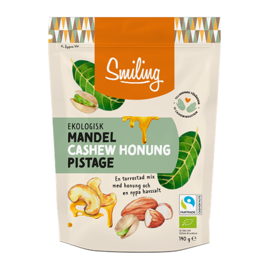 Smiling Nötmix Cashew Honung, Mandel och Pistage Havssalt Eko 140 g