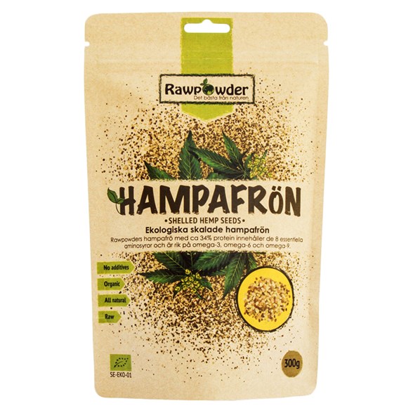 Rawpowder Ekologiska Hampafrön Skalade, 300 g