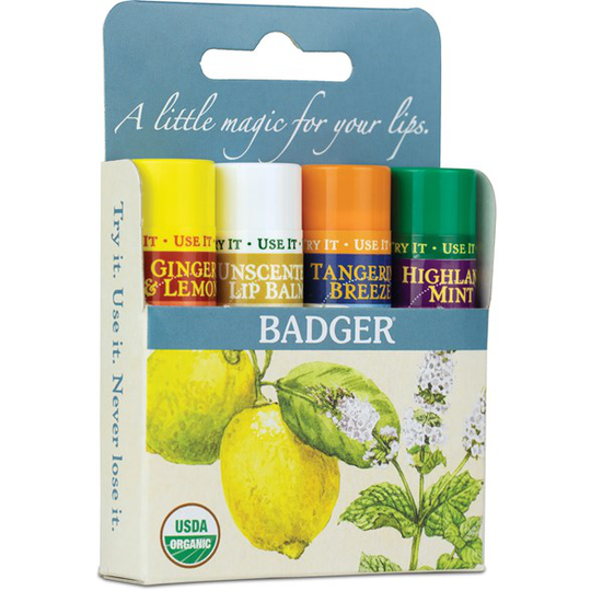 Badger Ekologiska Läppbalsam Classic Blue, 4-pack