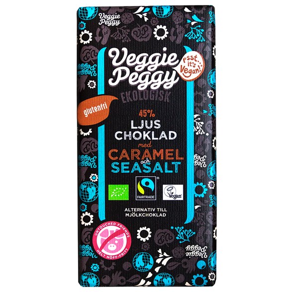 Veggie Peggy Ekologisk Ljus Choklad med Karamell & Havssalt, 85 g