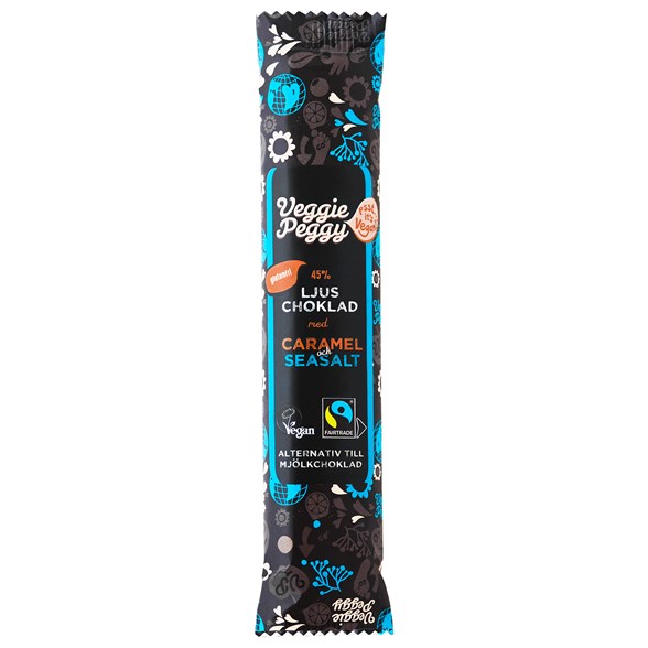 Veggie Peggy Ekologisk Ljus Chokladbar med Karamell & Havssalt, 35 g