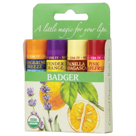 Badger Ekologiska Läppbalsam Classic Green, 4-pack