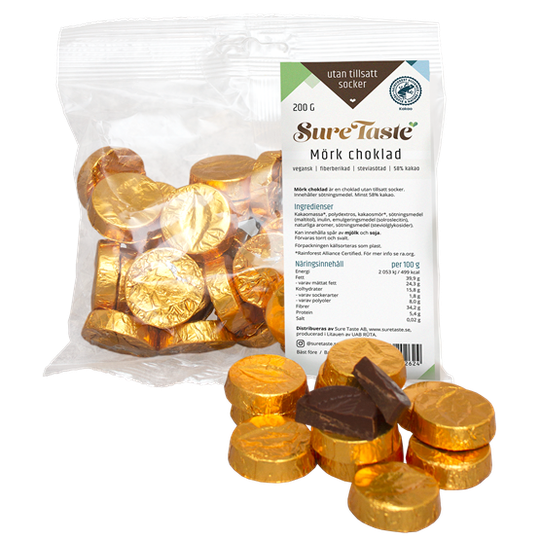 Sure Taste Mynt Mörk Choklad Guldfolie 200 g