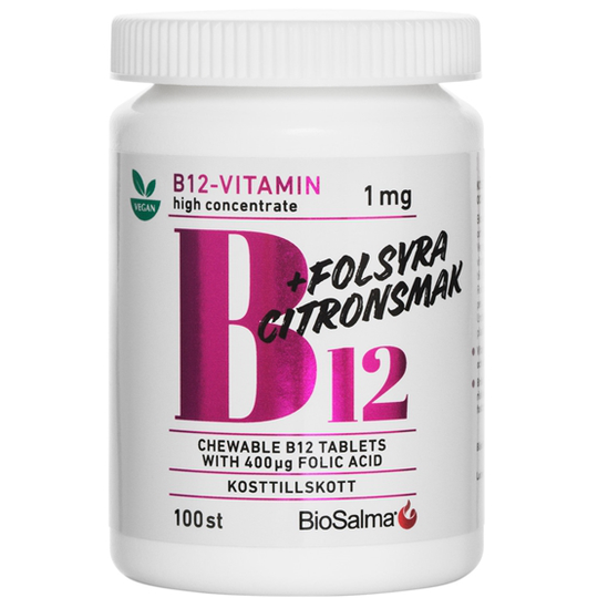 BioSalma B12 vitamin 1mg +folsyra 100 tuggtabletter