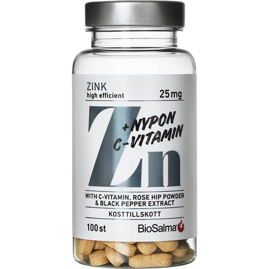 BioSalma Zink 25mg +C-vitamin & Nypon 100 tabletter