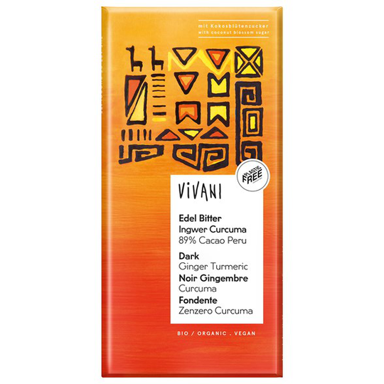 Vivani Ekologisk Mörk Choklad Peru 89% med Ingefära & Gurkmeja, 80 g